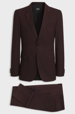 Slim-fit suit in micro-patterned virgin wool, Dark Red