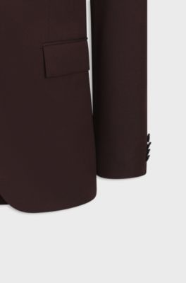 Slim-fit suit in micro-patterned virgin wool, Dark Red