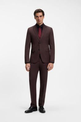 Slim-fit suit in micro-patterned virgin wool, Dark Red