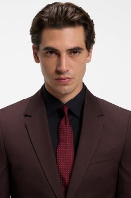 Slim-fit suit in micro-patterned virgin wool, Dark Red