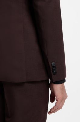 Slim-fit suit in micro-patterned virgin wool, Dark Red