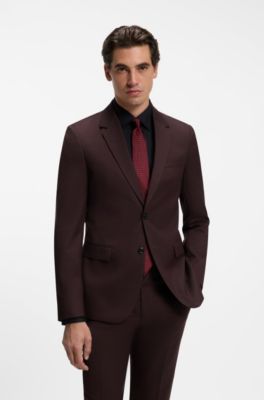 Abito slim fit in lana vergine con micromotivo, Rosso scuro