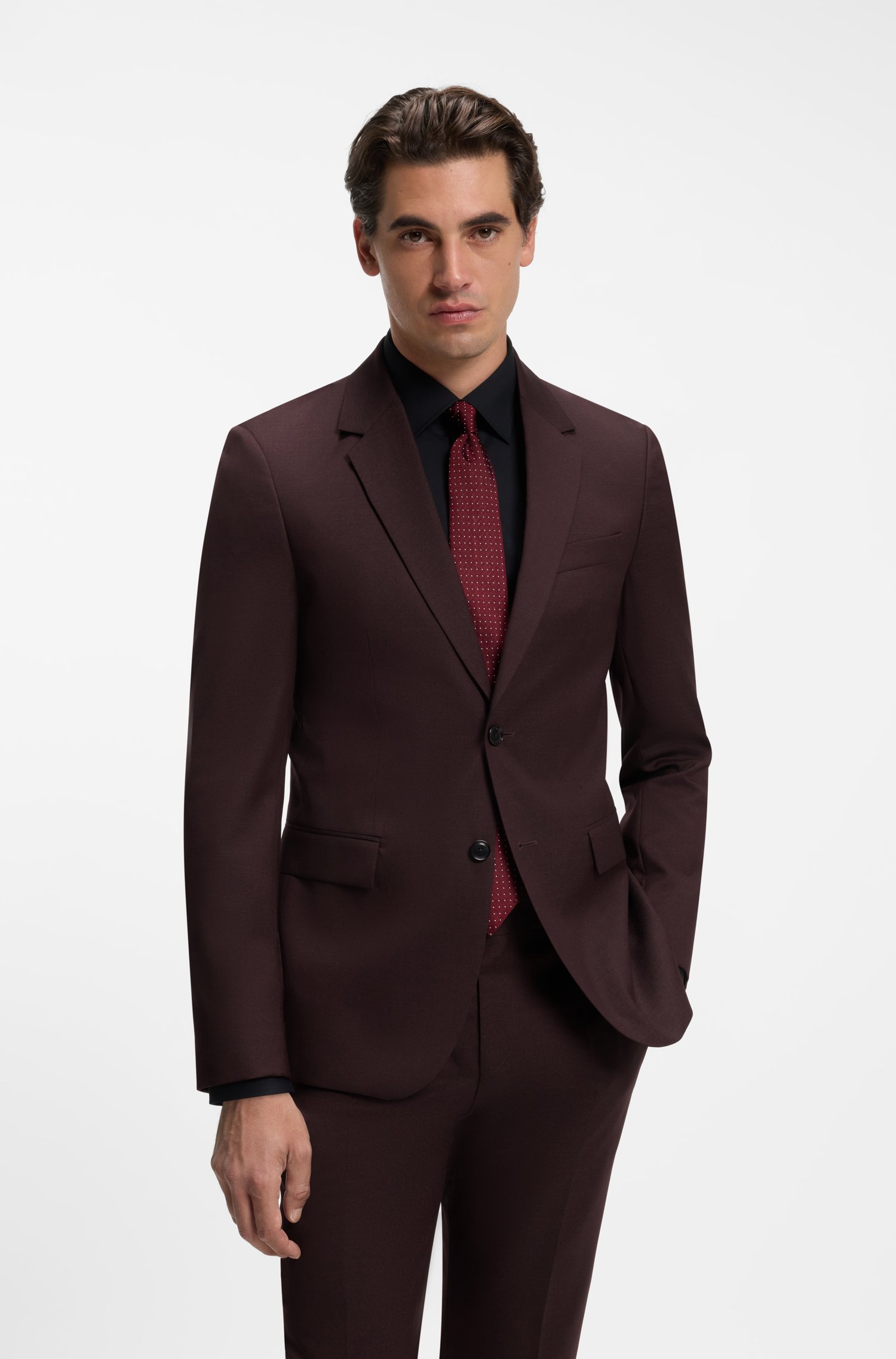 Boss Slim-fit suit in micro-patterned virgin wool kostymer herr – bild 2