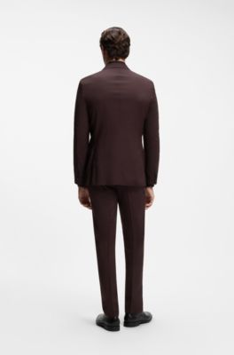 Slim-fit suit in micro-patterned virgin wool, Dark Red