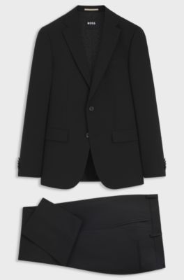 Two-piece suit in a melange stretch-wool blend, Black