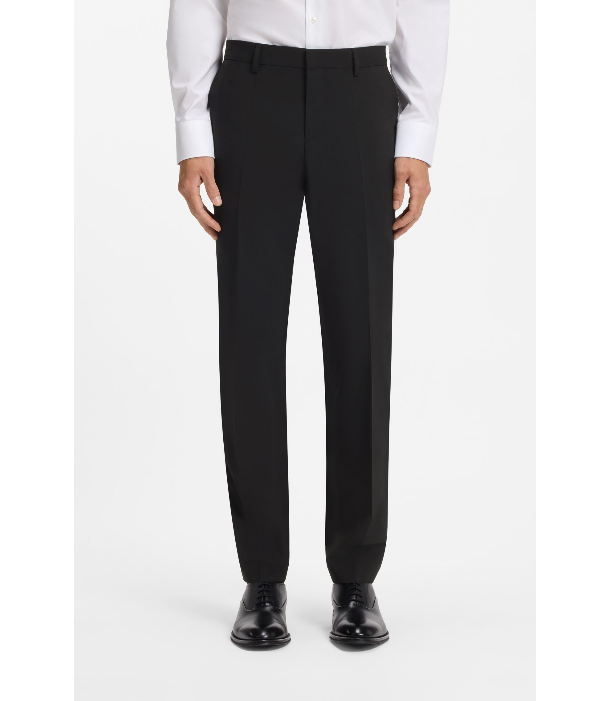 BOSS - Two-piece suit in a melange stretch-wool blend - Black