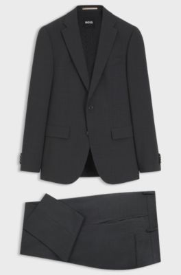 Two-piece suit in a melange stretch-wool blend, Dark Grey