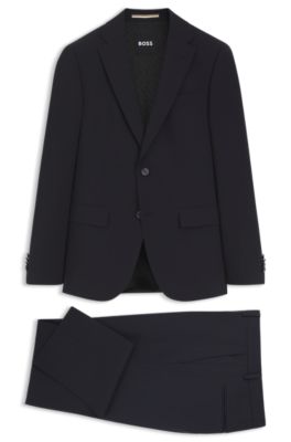 Two-piece suit in a melange stretch-wool blend, Dark Blue