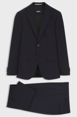 Two-piece suit in a melange stretch-wool blend, Dark Blue