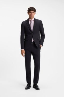 Two-piece suit in a melange stretch-wool blend, Dark Blue