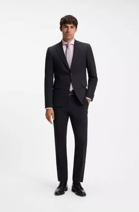Two-piece suit in a melange stretch-wool blend
