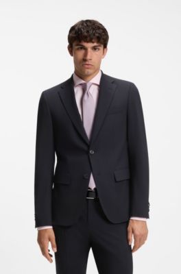 Two-piece suit in a melange stretch-wool blend, Dark Blue