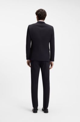 Two-piece suit in a melange stretch-wool blend, Dark Blue