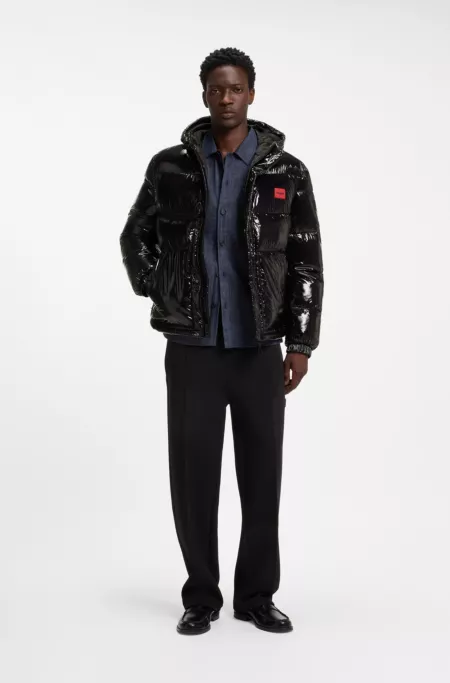 Water-repellent padded jacket with lacquered finish