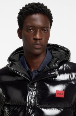Giubbotto imbottito idrorepellente con finitura laccata, Nero