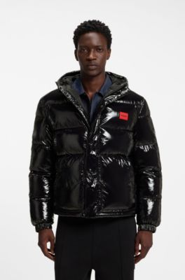 Water-repellent padded jacket with lacquered finish, Black