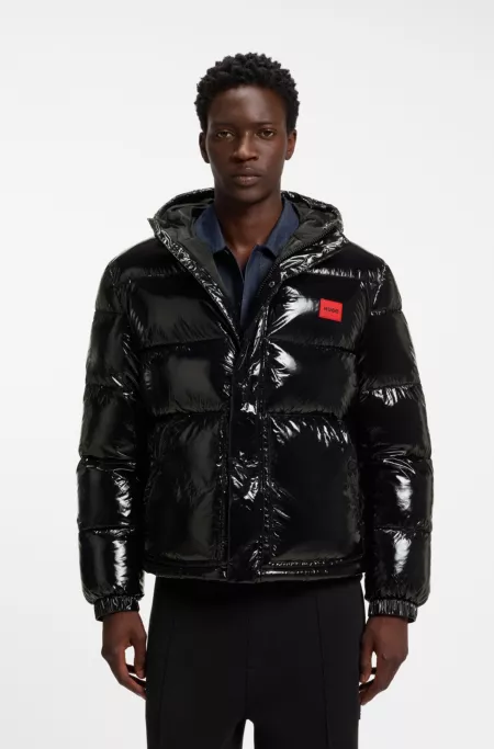 Water-repellent padded jacket with lacquered finish