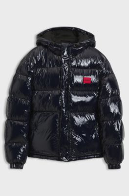 Water-repellent padded jacket with lacquered finish, Dark Blue