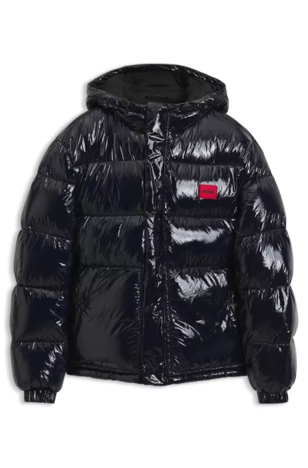 Water-repellent padded jacket with lacquered finish