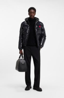 Water-repellent padded jacket with lacquered finish, Dark Blue