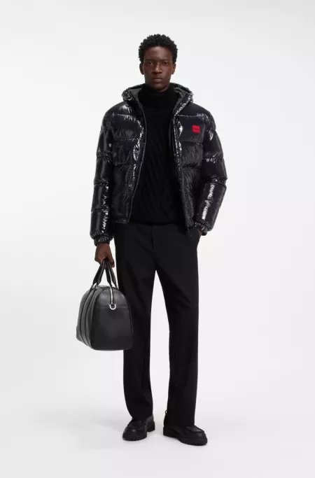 Water-repellent padded jacket with lacquered finish