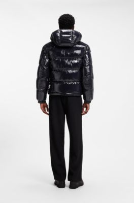 Water-repellent padded jacket with lacquered finish, Dark Blue