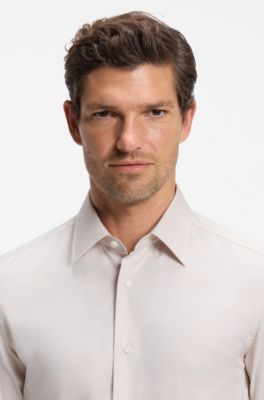Slim-fit cotton shirt, Beige