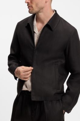 BOSS BY BECKHAM relaxed-fit jacka i linne, M&ouml;rkbrun