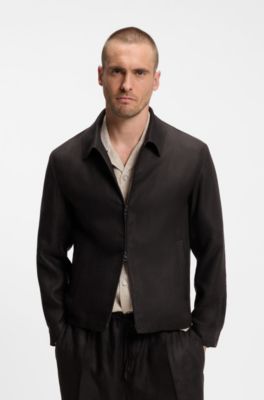 BOSS BY BECKHAM relaxed-fit jacka i linne, M&ouml;rkbrun