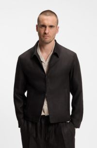 BOSS BY BECKHAM relaxed-fit linen jacket, Dark Brown