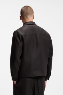 BOSS BY BECKHAM relaxed-fit jacka i linne, M&ouml;rkbrun