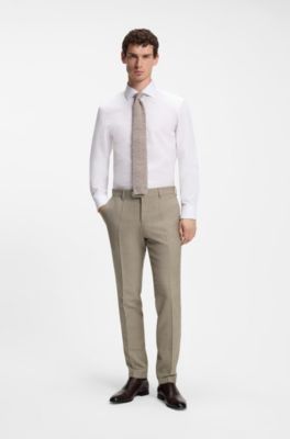 BOSS BY BECKHAM Pantaloni da abito slim fit in lana vergine, Beige chiaro