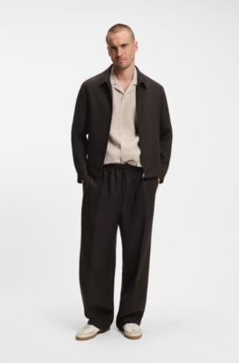 BOSS BY BECKHAM Pantaloni relaxed fit in lino, Marrone scuro