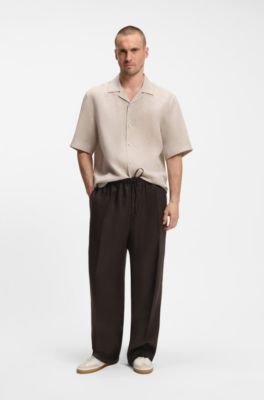 BOSS BY BECKHAM relaxed-fit linen trousers, Dark Brown