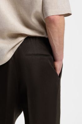 BOSS BY BECKHAM relaxed-fit linen trousers, Dark Brown