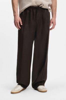 BOSS BY BECKHAM relaxed-fit linen trousers, Dark Brown