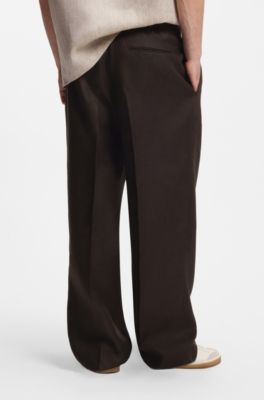 BOSS BY BECKHAM relaxed-fit linen trousers, Dark Brown