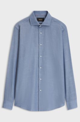 Regular-fit cotton-cashmere shirt, Blue