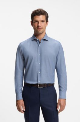 Regular-fit cotton-cashmere shirt, Blue