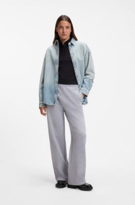 Pantaloni della tuta relaxed fit in cotone con logo in corsivo, Grigio chiaro