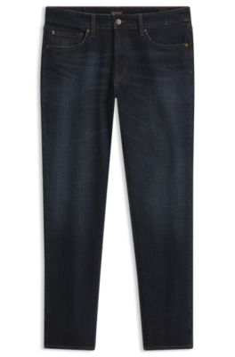 Slim-fit jeans in coated Italian stretch denim, Dark Blue