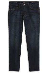Slim-fit jeans in coated Italian stretch denim, Dark Blue