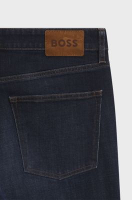 Slim-fit jeans in coated Italian stretch denim, Dark Blue