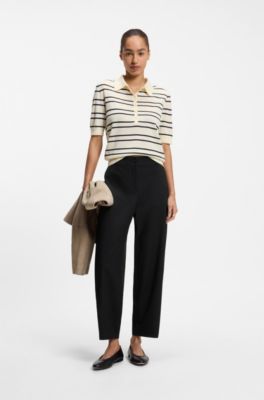 Relaxed-fit barrel-leg trousers in stretch twill, Black