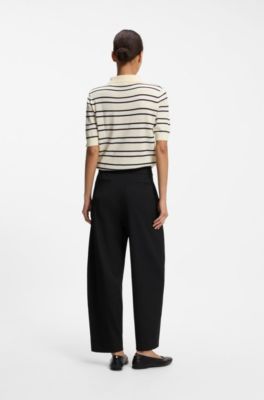 Relaxed-fit barrel-leg trousers in stretch twill, Black
