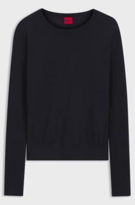Crew-neck sweater in extra-fine merino wool, Dark Blue