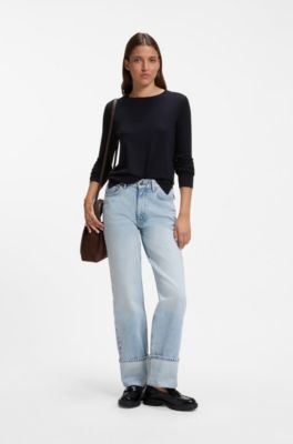 Crew-neck sweater in extra-fine merino wool, Dark Blue