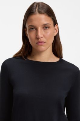 Crew-neck sweater in extra-fine merino wool, Dark Blue