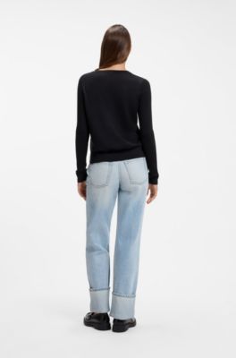 Crew-neck sweater in extra-fine merino wool, Dark Blue