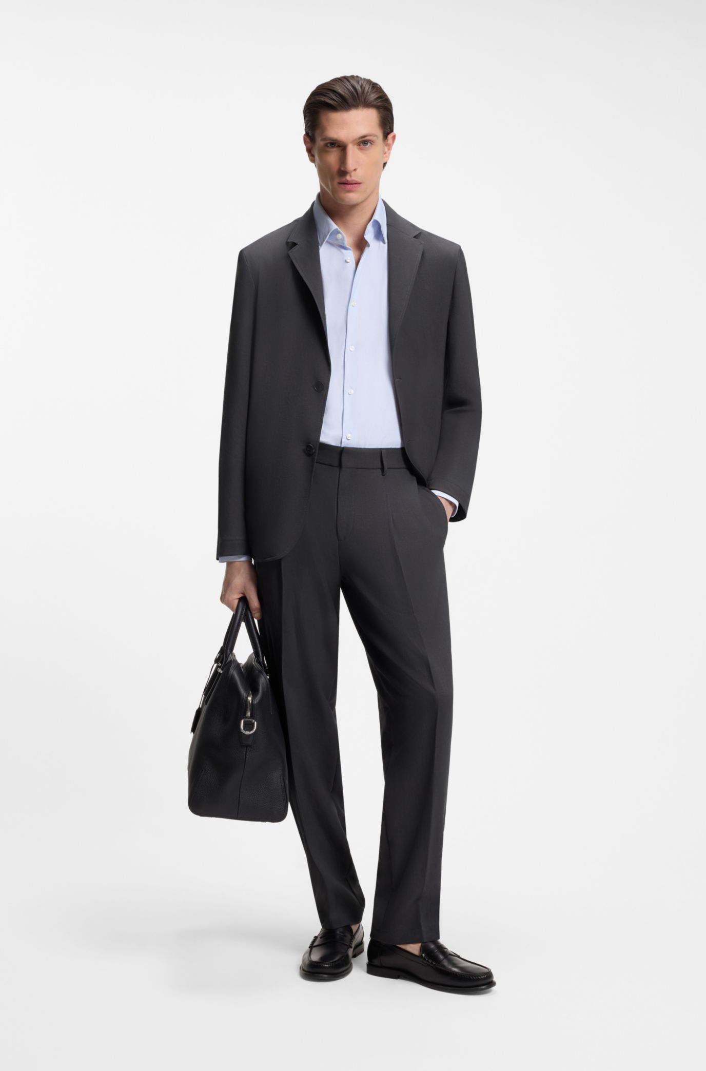 美品★HugoBoss/ダークグレースラックス BOSS - リラックスフィットパンツ コンフォートストレッチ